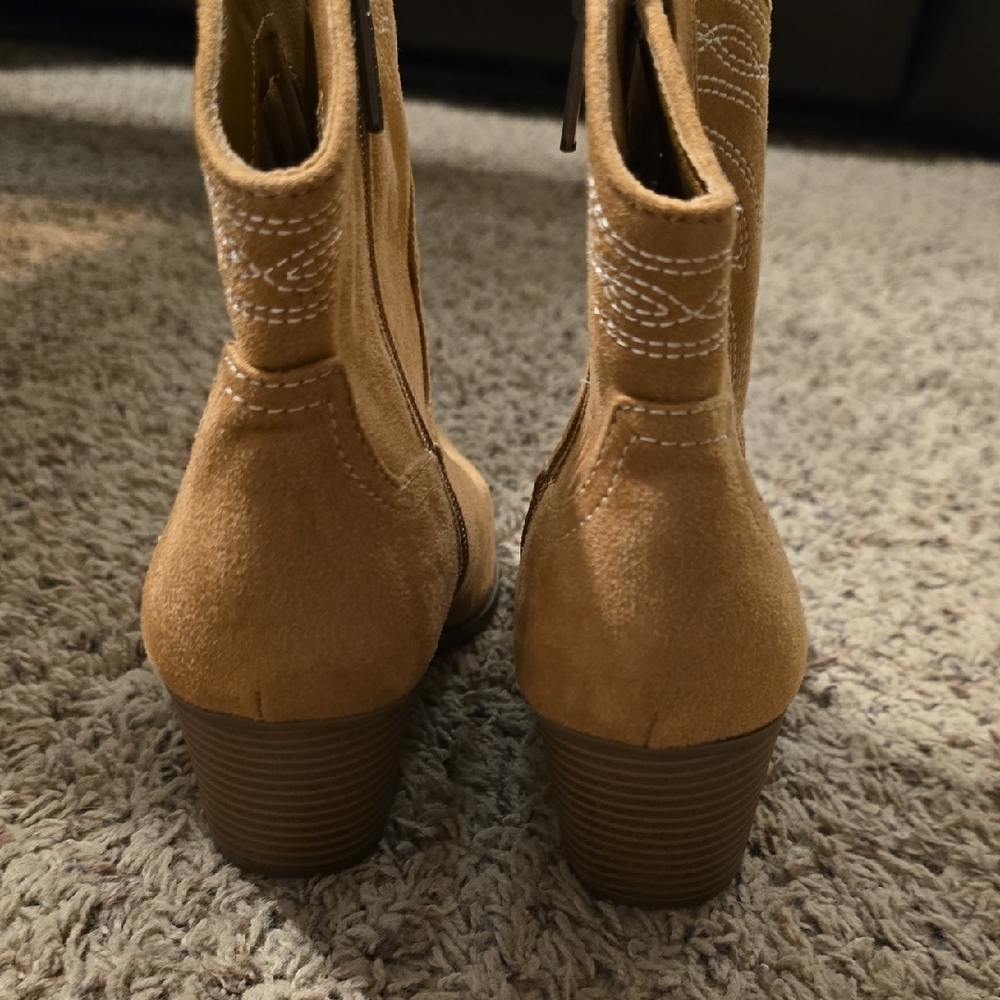 Indigo Tan Suede Western Wedge Ankle Boots Size 7 - Picture 3 of 4